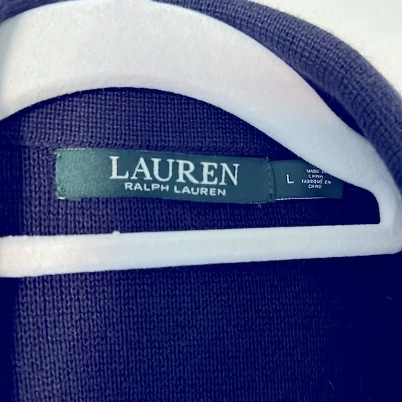 Lauren Ralph Lauren EUC 100% Cotton Navy Blazer Cardigan L. Classic Comfort Knit - Picture 5 of 6